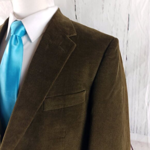 Evan Picone 42L Cotton Blend 2 Button Brown Pinstripe Corduroy Blazer Sport Coat - Picture 3 of 10